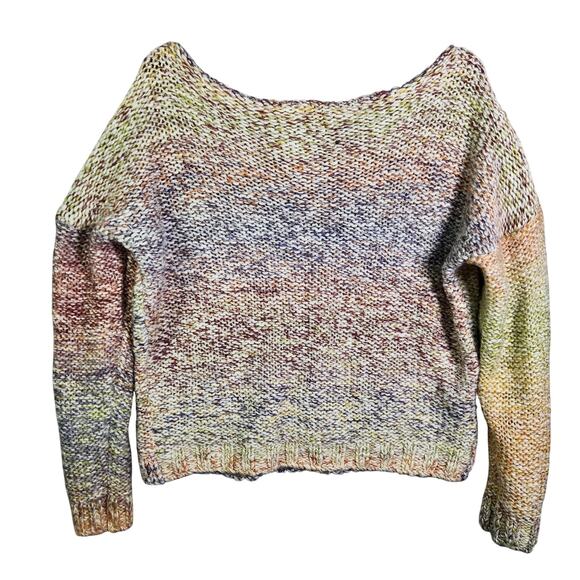 Abercrombie & Fitch Oversized Sweater Sz L Chunky Cable Knit Rainbow Ombre Boxy - Picture 8 of 12